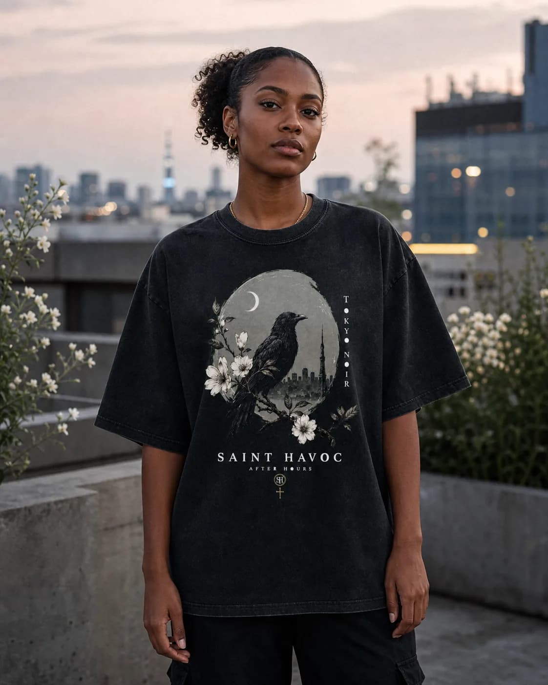 Tokyo Nocturne worn on a model
