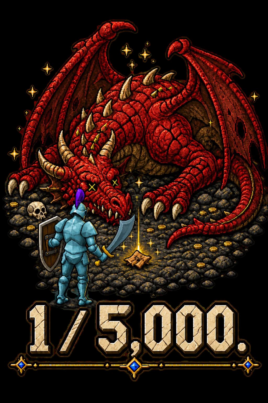 One in five thousand rare-drop artwork shown on a washed-black Saint Havoc RuneScape tee