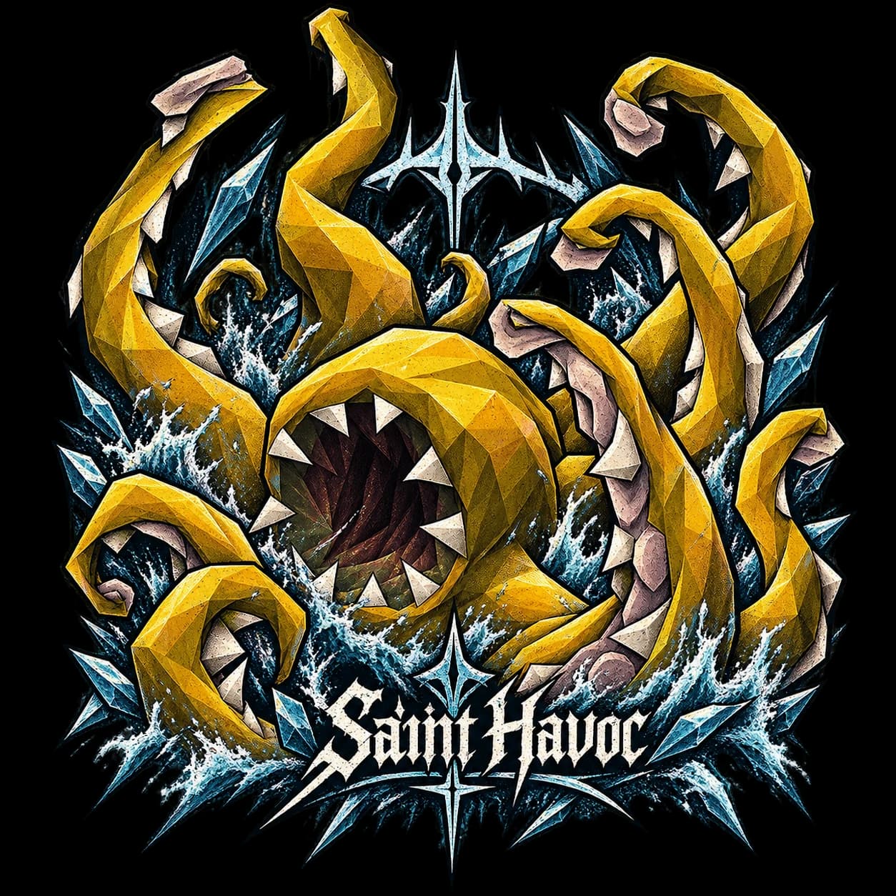 Golden sea monster artwork for the Saint Havoc RuneScape tee