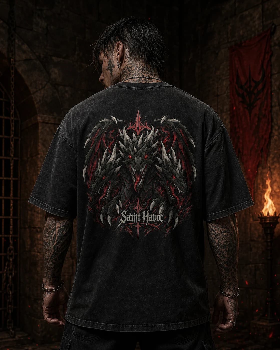 Model wearing the KBD RuneScape back-print tee